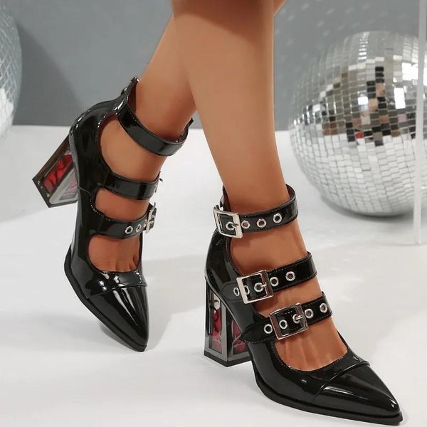 Nuevos Tacones Altos De Mujer Con Correa De Hebilla, Moda, DecoracióN MetáLica, Oficina Y Carrera, Sexy, Talla Grande, SóLido, MáS Vendido, Tacones Mujer 40 Negro-image