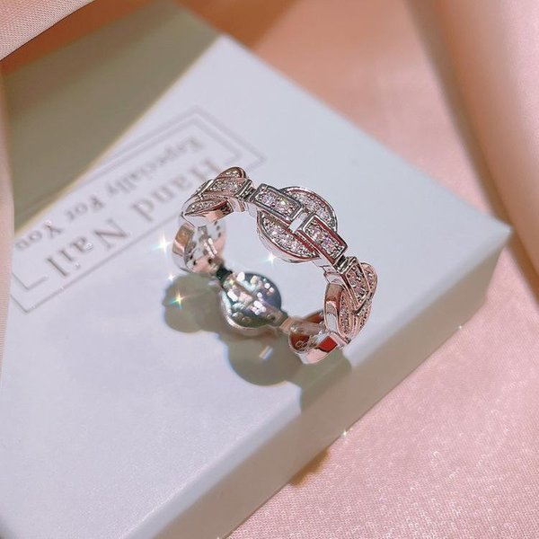 Anillo De Cadena De Diamantes De Moda Anillo Simple Para Dedo ÍNdice Femenino JapóN Y Corea Del Sur Anillo Hueco De Moda No. 10 Gray-image