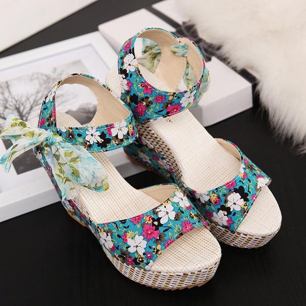 Alpargatas Casuales Con Punta Abierta Para Mujer, Sandalias De Plataforma Elegantes Con Hebilla Y Correa Al Tobillo, Sandalias De TacóN Alto, Sandalias De Verano Con TacóN Grueso, Zapatos Bohemios 40 Azul-image