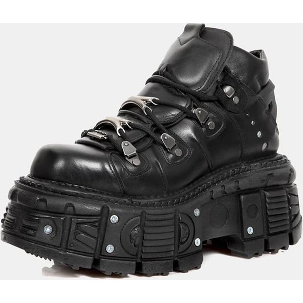 Damskie Buty Na Grubej Podeszwie W Stylu Punkowym, Sznurowane, Z OkrąGłYm Noskiem, MęSkie Sneakersy Na Platformie, Damskie Buty Typu Dad Shoes , Gotyckie Botki 36 Black-image