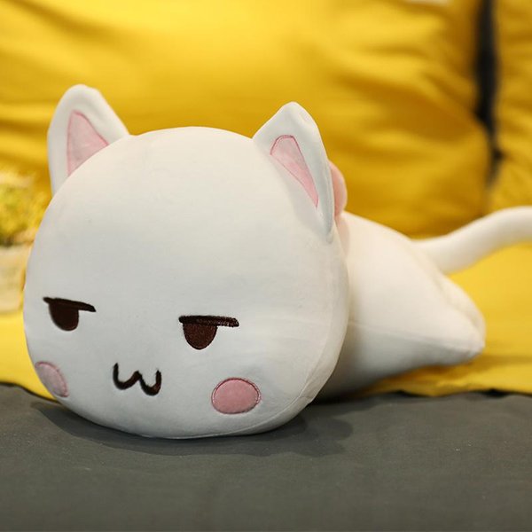 28/40/65 Cm Lindos Juguetes De Peluche De Gato Acostado MuñEcos De Animales Suaves Rellenos Juguetes De CojíN De Gato Encantadores Para NiñOs NiñAs Regalos De CumpleañOs 28Cm Yellow-image