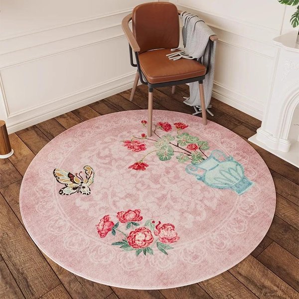 Kwiatowa OkrąGłA Mata PodłOgowa - Dywanik Z Nadrukiem W Stylu ChińSkim Do Salonu, Przedpokoju, AntypośLizgowy Akcent Dekoracji Domu Diameter 140Cm(55In)-image