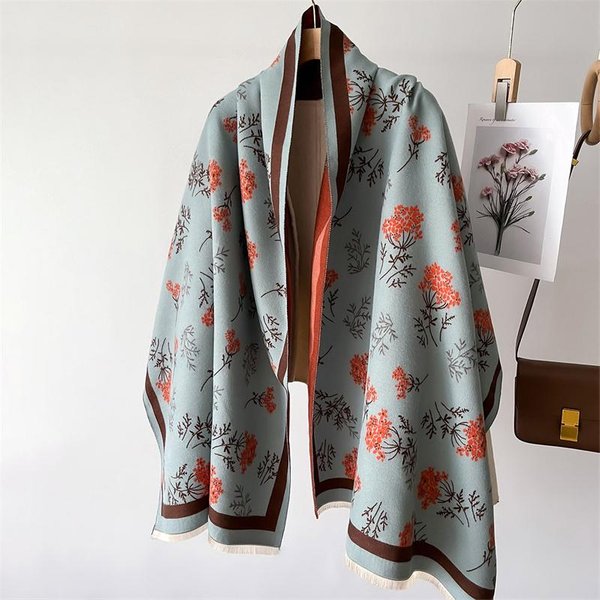 Luksusowy Szal Pashmina Wrap Szalik Dla Kobiet Design Zimowy CiepłY Kaszmirowe Szaliki Bandana Damski Gruby Koc MięKki Bufanda Gray-image