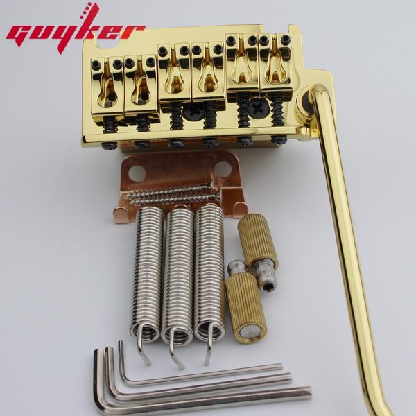 Guyker ZłOty NieblokująCy Mostek Tremolo Gitarowego 2-Punktowy Rozstaw Strun 10,8 Mm Z SiodełKiem Systemu Tremolo I MosiężNym Blokiem Black-image