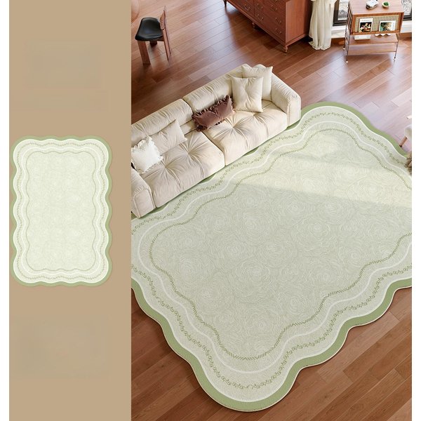 Sypialnia W Stylu Francuskim Dekoracja Zielony Dywan Puszysty MięKki Dywan Dywany O Nieregularnym KształCie Do Salonu Pogrubiona Pluszowa Mata PodłOgowa Do Salonu 80X120Cm-image