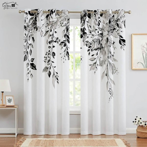 Juego De 2 Cortinas Con Estampado De Hojas De OtoñO Lavables A MáQuina Dormitorio Sala De Estar Cocina Cortinas Decorativas Para Las Cuatro Estaciones W50Xh130(Cm)X2Pcs&Rod Pocket-image