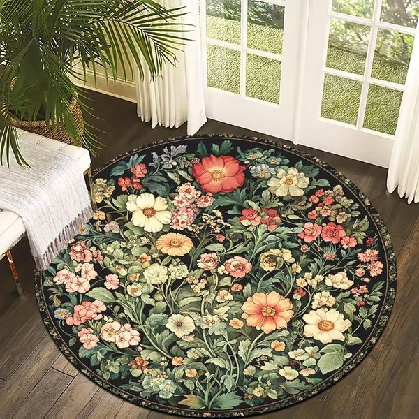 Vintage Cottagecore Dywan OkrąGłY Z Polnymi Kwiatami Boho Botaniczny Kwiatowy Dywan MięKłA AntypośLizgowa OkrąGłA Mata Do Salonu Sypialni 40X40CM-image