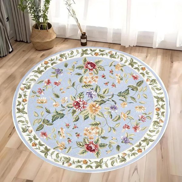 Alfombra Circular Bohemia Retro Lujo Alfombra De Sala De Estar DecoracióN Del Hogar Alfombra Redonda De ÁRea Grande CóModa Esponjosa Estampado Pastoral 80X80CM-image