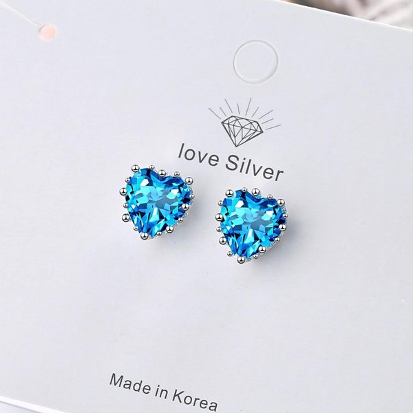 Pendientes De Plata De Ley 925 Con CorazóN De Cristal Para Mujeres NiñAs Fiesta De Boda JoyeríA Femme Pendientes Eh831 Blue-image