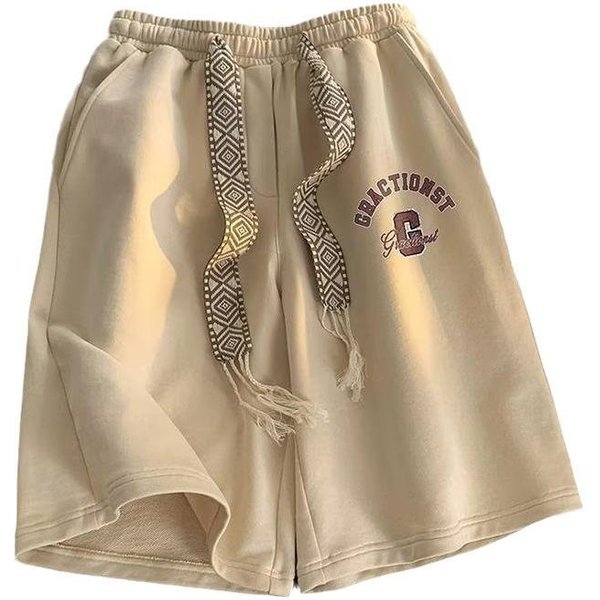 Pantalones Cortos Hombre Verano Finos CordóN Cintura EláStica Rectos Casuales Deportivos Pantalones De Cinco Puntos 5XL Albaricoque-image