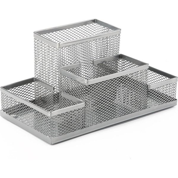 Wykrojony Metalowy Siatkowy Pojemnik Na DłUgopisy DużA Pojemność Organizer Na Biurko ArtykułY Plastyczne 4 Grid Silver-image