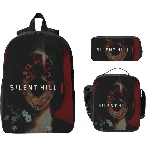 Zestaw 3 PlecakóW Horror Silent Hill F Dla ChłOpca I Dziewczynki, PióRniki, Zestawy PlecakóW Z Pojemnikiem Na Lunch Dla UcznióW, Plecak Dzienny-image