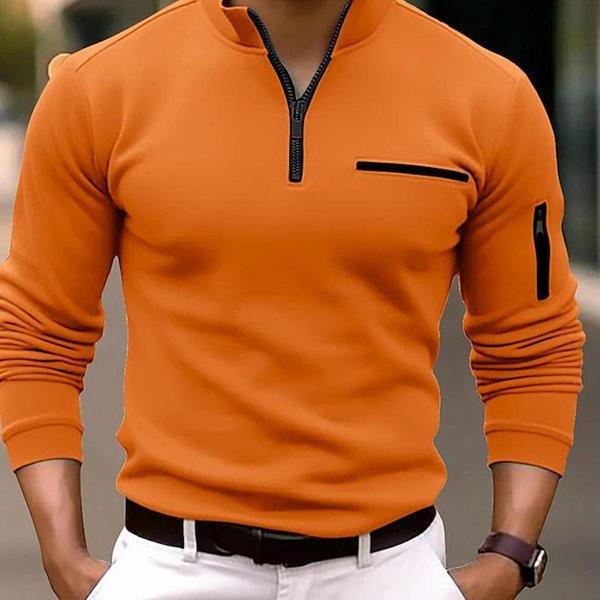 Camisetas Polo Con DiseñO De Cremallera Moda Primavera 2025 Casual Color SóLido Cuello Redondo Pullover Moda Ropa Para Hombre Manga Larga Xxxl-image