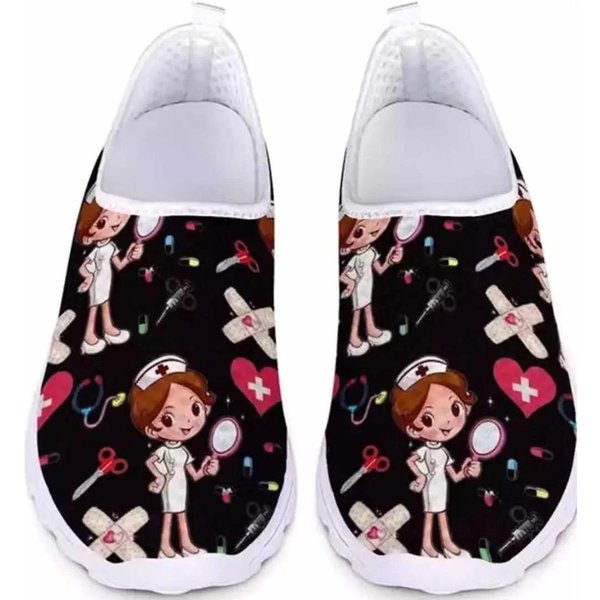 Damskie Mokasyny Z Nadrukiem PielęGniarki I Lekarza Z KreskóWek Damskie Trampki Slip On Lekkie Siateczkowe Buty Codzienne Letnie OddychająCe PłAskie Buty Zapatos 37-image