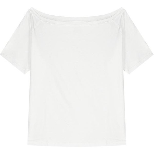 Camiseta Holgada De Manga Corta Con Hombro Descubierto Para Mujer Verano Nuevo Casual Irregular Color SóLido VersáTil Top XXL Blanco-image
