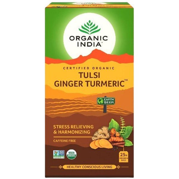 Té Con Tulsi, Jengibre Y CúRcuma (25 Paquetes, 1,9 G), Tulsi Jengibre CúRcuma Té OrgáNico India Green-image