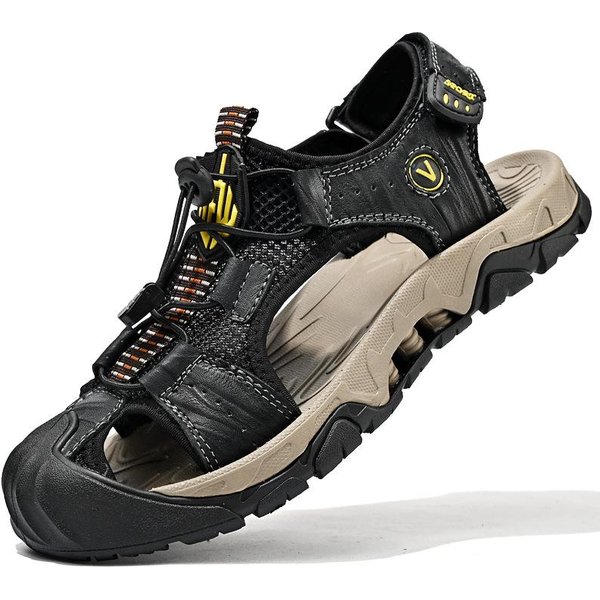 Sandalias De Cuero Para Hombre Verano Impermeables Zapatos De Playa Deportes Al Aire Libre Y Casual Transpirables Antideslizantes Verano Sandalias Upstream De Punta Cerrada 46-image