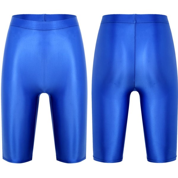 Damskie BłYszcząCe Spodenki Z Wysokim Stanem Elastyczny Pas KróTkie Legginsy Stroje KąPielowe Treningowe Spodnie Sportowe L Blue-image