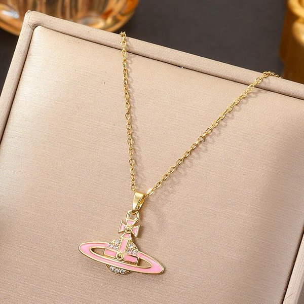 Collar Con Diamantes Pavimentados Emperatriz Saturno: Elegante Y Lujosa Cadena Para ClavíCula De Acero De Titanio Para Mujer Beige-image