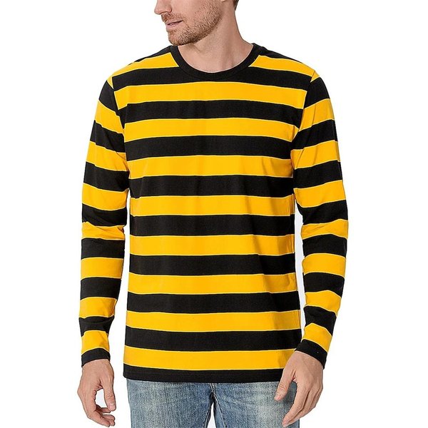 MęSki Klasyczny Casualowy Top Z DłUgim RęKawem I OkrąGłYm Dekoltem W Poziome Paski, MięKki Podstawowy Codzienny T-Shirt Z DłUgim RęKawem I OkrąGłYm Dekoltem 2XL Black-image