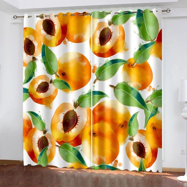 Cortina Opaca ArtíStica De Ventana Con DiseñO De Paleta De Frutas Acuarela Para Dormitorio Sala De Estar BañO Cocina Puerta Alto Oscurecimiento PatróN W55 X H120Cm X 2&Grommet Top-image