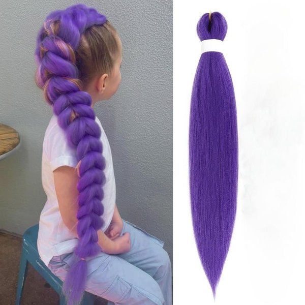 Peluca Trenzada PúRpura Larga De 26 Pulgadas Para Cosplay De Rumi, SintéTica Resistente Al Calor, Accesorio De Coleta Trenzada Purple-image