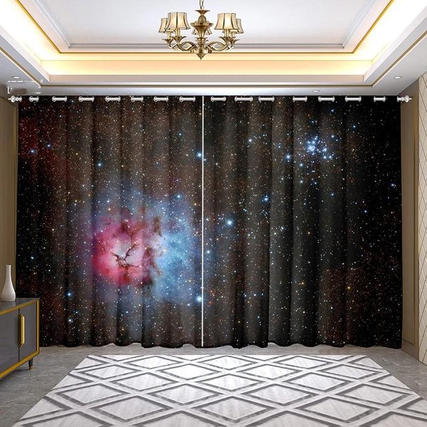 Negro Estilo Ins Estrella Luna Sombreado Dormitorio Sala De Estar Alto Sombreado Fino Fondo De Estudio Escenario Cortina PatróN Cielo Estrellado W55 X H120Cm X 2&Grommet Top-image