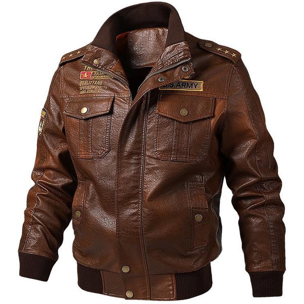 Wiosna Nowy Styl StóJka MęSka Motocyklowa Kurtka SkóRzana PłóCienna Kurtka Ze SkóRy PU Prana Modna I DominująCa Kurtka SkóRzana 4XL Brown-image