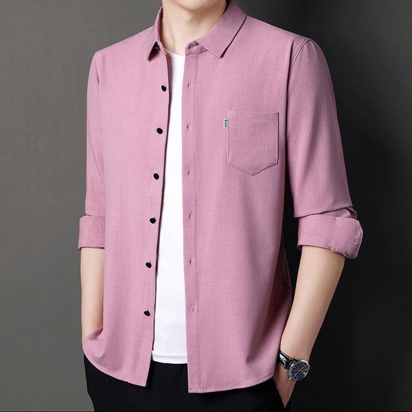 Camisa De Manga Larga Para Primavera Y OtoñO Para Hombre De Mediana Edad Negocios Ocio AlgodóN Ropa De Papá Para Hombre Camisa 4XL Gray-image