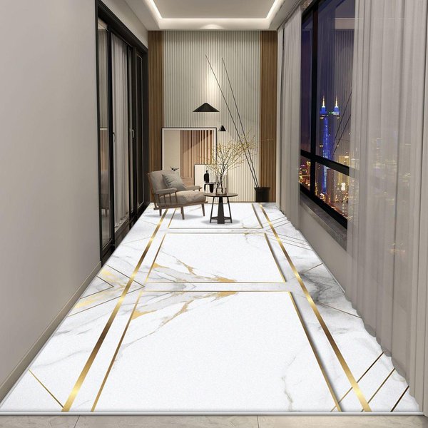 BiałY Marmur Biegacz DłUgi Korytarz Dywan Skandynawska Luksusowa Dekoracja Salon AntypośLizgowy Dywanik Na Korytarz Hol Hotelowy Schody Zmywalne Maty 160*200Cm-image