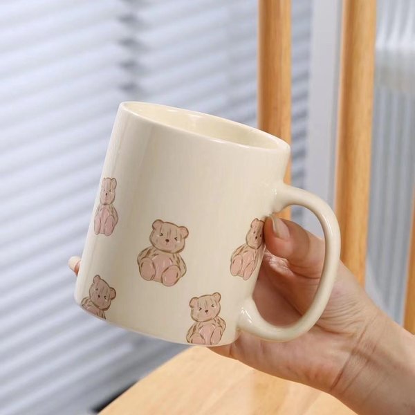 Taza De CeráMica Oso Crema Taza Dibujos Animados Hombre Y Mujer Taza Para Pareja Oficina Café Taza Para Desayuno Taza De Regalo Para Vacaciones 301-400Ml-image