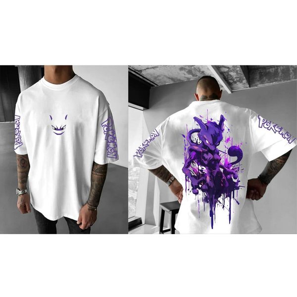 Letnia Koszulka Z KróTkim RęKawem Anime MęSka Modna OddychająCa Top Sportowy 5XL Gray-image