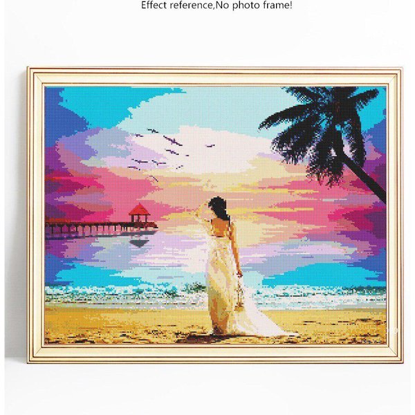 Pintura Diamante 5D Mar Y NiñA Mosaico Diamante Redondo Completo Bordado EscéNico 20X30-image