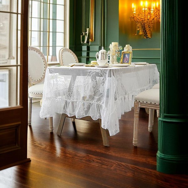Mantel De Encaje Bordado Blanco Para DecoracióN De Mesa Para El Hogar, Boda, Fiesta, Mantel Rectangular, Cubremesa Retro Antipolvo 90X160Cm White-image