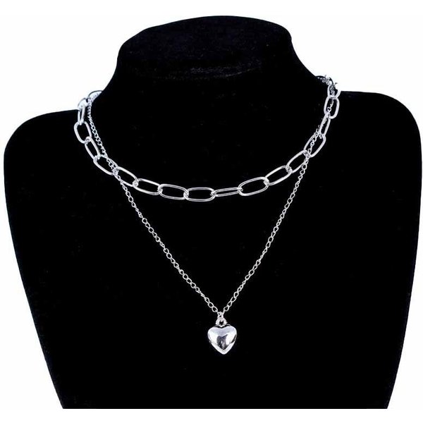 Hip-Hop Temperamento Amor Collar De Cadena Multicapa Simple Retro Viento FríO, Colgante, Moda Plata-image