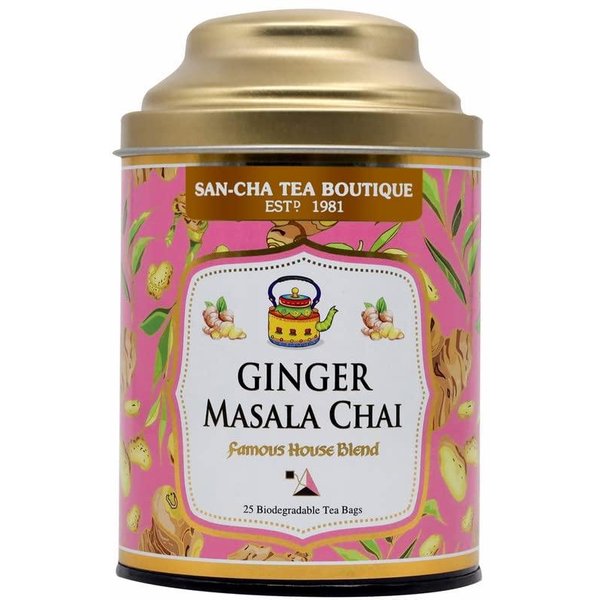 Boutique De Té Sancha, Chai Masala De Jengibre, Negro De Assam Con Jengibre Indio Real, Estilo Cutting Chai, 25 Bolsitas De Té Piramidales, Mezclado En Lote PequeñO-image