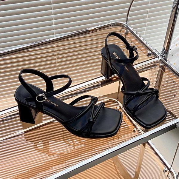 SandałY Damskie Letnie Nowe Kwadratowe Obcasy Wysokie Obcasy Modne Rzymskie SandałY Czarno-BiałE Odkryte Palce Damskie Buty Rozmiar 33-40 39 Brown-image