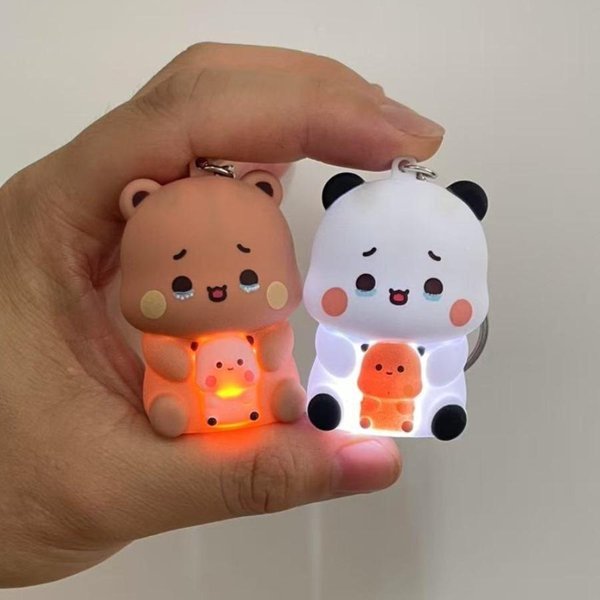 Bubu I Dudu Breloczki Yier Panda Powiedz Kocham Cię Zabawka GłOsowa ŚWiecąCe Figurki Anime Ozdoba Na Telefon Dekoracja Torby Prezent Dla Pary Button Battery Multikolor-image