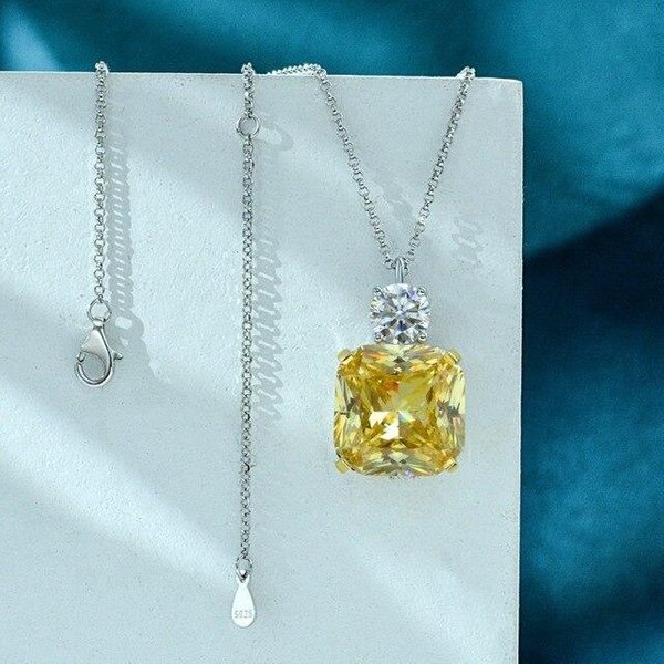 Collares Colgantes De Lujo Para Mujer, Plata De Ley S925, 15 X 15 Mm, Colgante De Diamante Amarillo Para Mujer, JoyeríA Para Mujer, Collar De 40 Cm White-image