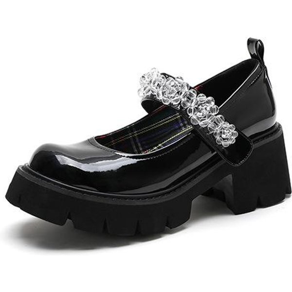 Zapatos De Cuero PequeñOs Femeninos Estilo BritáNico Primavera Nuevos Japoneses Negros Cristal De Hielo Suela Gruesa Zapatos Mary Jane Zapatos Individuales Venta Al Por Mayor 33 Negro-image