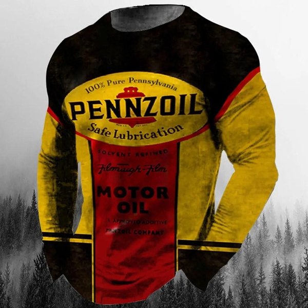 Camiseta Vintage Para Hombre Manga Larga Tops Biker Camisetas Estampado 3D STP Oil Camiseta De Motocicleta Oversize Holgada Ropa Hombre Texaco 4XL Black-image