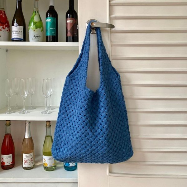 Bolso De Punto Bolso Tejido A Mano Bolso Tote Vintage Bolso De Hombro Bolso Tote De Mujer Bolso De Compras Azul Royal-image