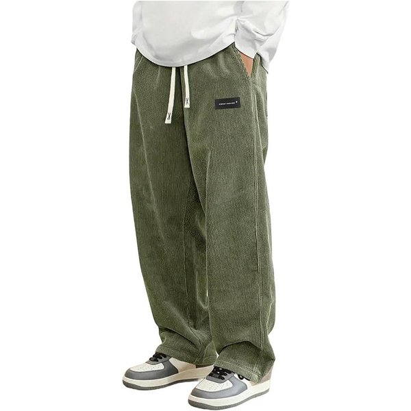 Jesienne MęSkie Spodnie Sztruksowe Casualowe Modne Spodnie O LuźNym Kroju Proste Spodnie Dresowe Elastyczny Pas Sznurek Outdoor Streetwear 3XL Gray-image