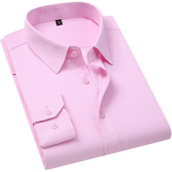Tallas Grandes 5XL 6XL 7XL 8XL Hombres Color SóLido Camisa De Vestir Moda Casual Ajustada Blanca Manga Larga Ropa De Marca Para Hombre M Color Rosa-image