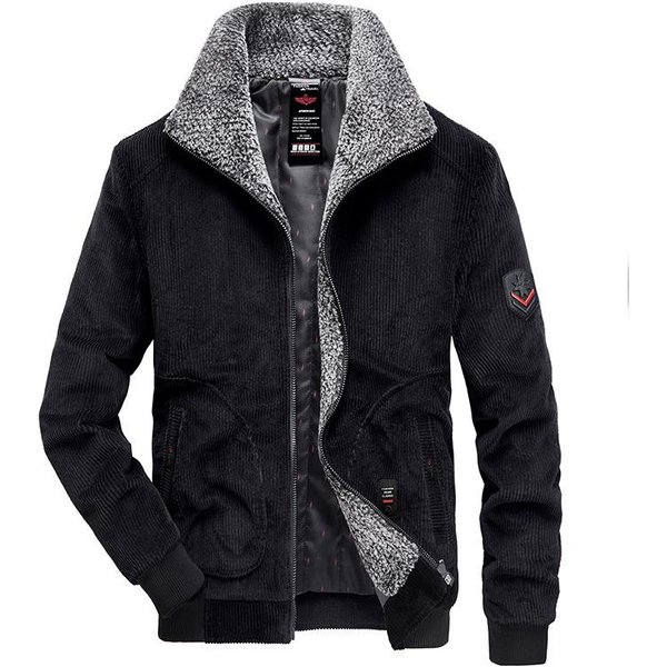 MęSki Zimowy Aksamitny Gruby CiepłY PłAszcz BawełNiany MęSka Modna Swobodna Kurtka Sztruksowa PłAszcz BawełNiany 6XL Black-image