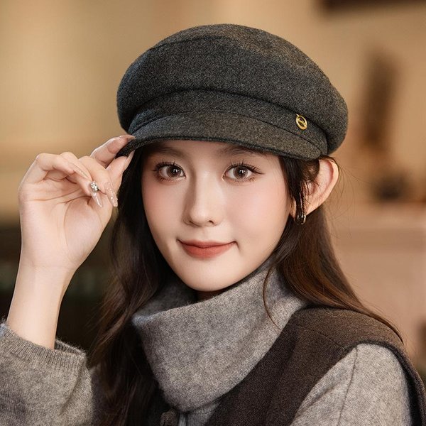 Sombreros De OtoñO E Invierno Para Mujer VersáTil Estilo BritáNico Moda Boina A Prueba De Viento Y CáLido Pintor Estilo Coreano Moda Sombrero De AníS Estrellado One Size Brown-image