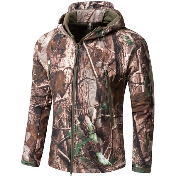 Chaqueta De Caza De Camuflaje Impermeable Y De CaparazóN Blando Para Hombre, CáLida Chaqueta Con Capucha Y Forro Polar, Ropa De Caza De Camuflaje, Abrigo Cortavientos Para Exteriores L MarróN Negro-image