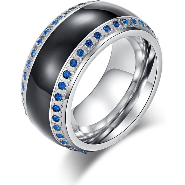 JoyeríA Qianfeng Nuevo Anillo De Titanio Acero Para Hombre Poderoso Con Diamantes 9# Gray-image