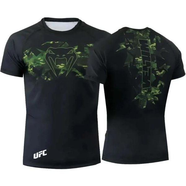 UFC Venum Camiseta De CompresióN Con Estampado De Llama Para Hombre Secado RáPido MMA BJJ Entrenamiento Manga Corta Camiseta Gimnasio Entrenamiento Top AtléTico Negro 6XL-image