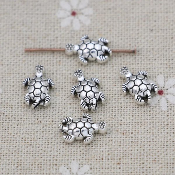 20 Piezas Cuentas Espaciadoras De Tortuga Chapadas En Plata Antigua Cuentas Sueltas Vintage Para Hacer JoyeríA Pulsera Diy Hecho A Mano 13X9Mm Gray-image